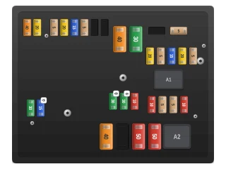 2010 Audi A3 8P Engine compartment fuse box (30-fuse version) diagram