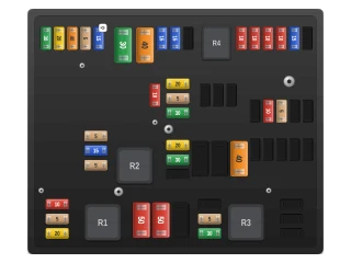 2012 Audi A3 8P Engine compartment fuse box (54-fuse version) diagram